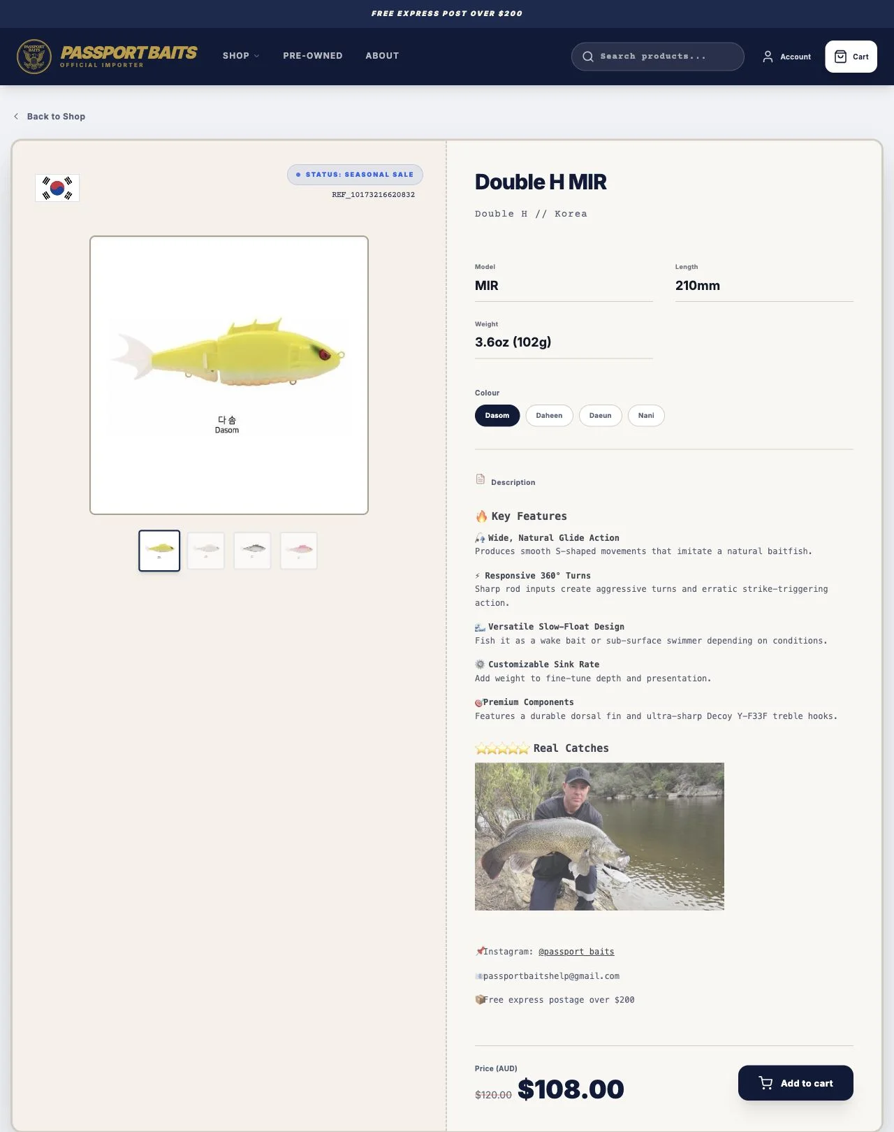 Passport Baits product interface implemented in Shopify