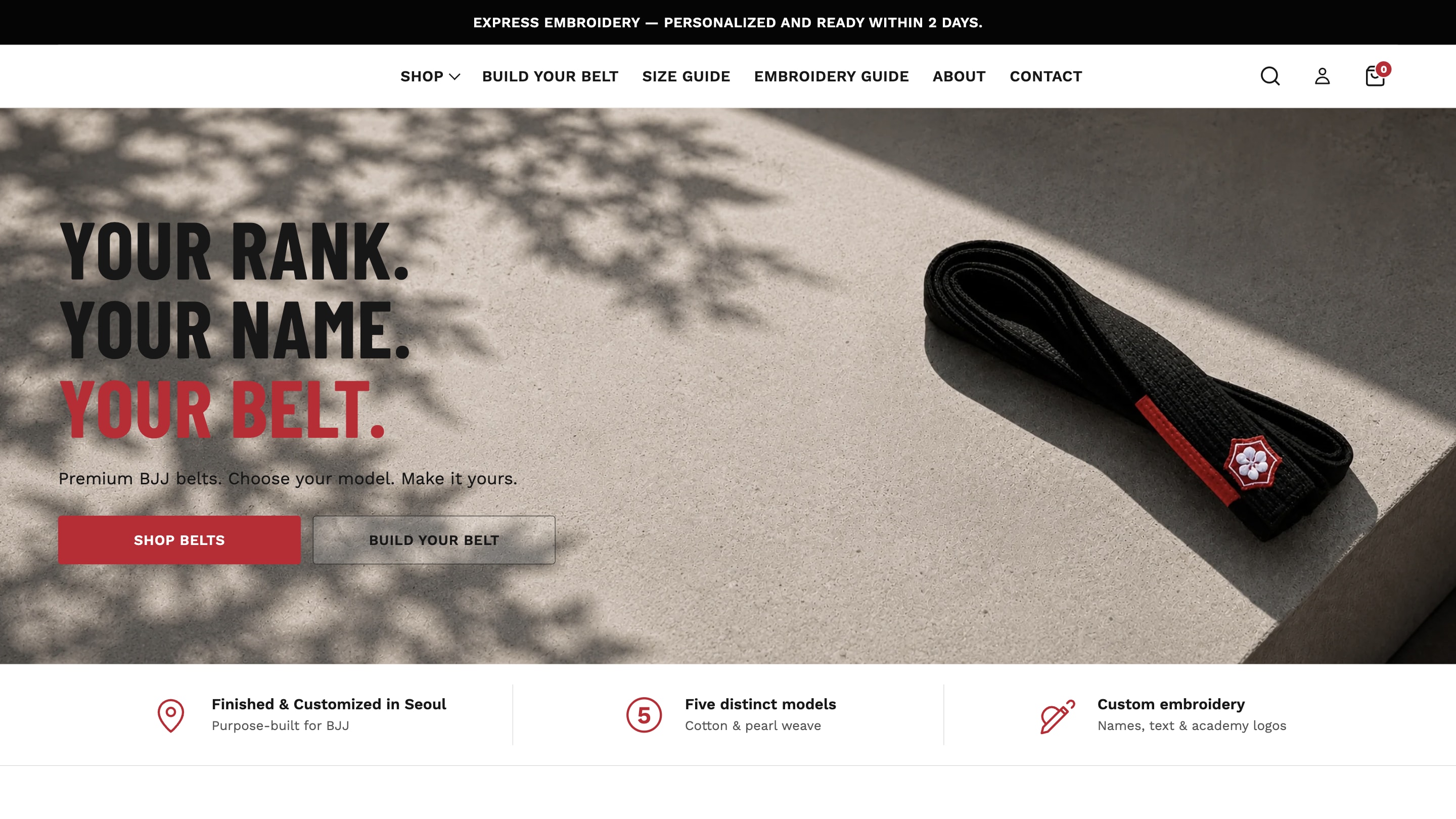 After redesign: product photography, a clear message and separate shopping and custom-order calls to action